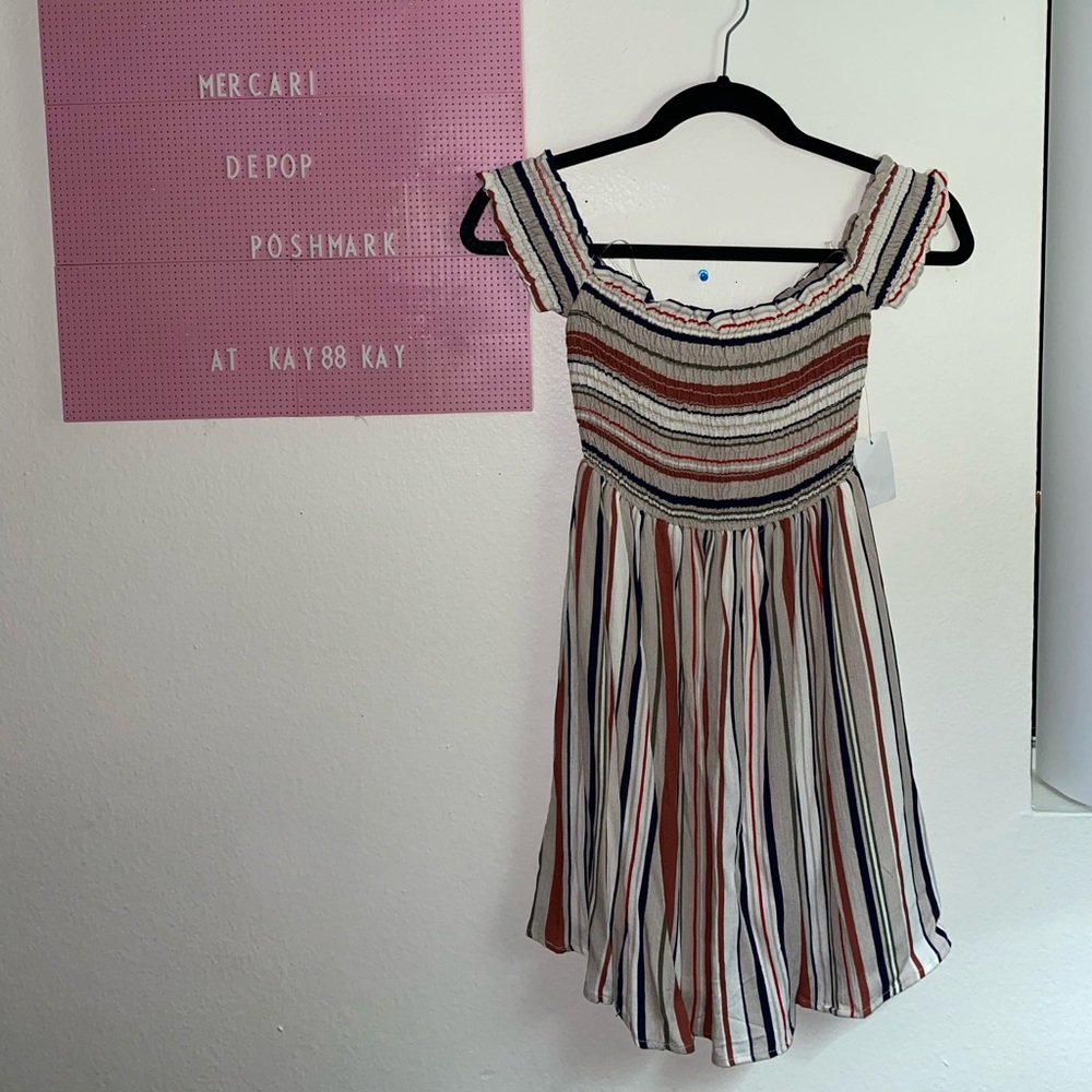 off the shoulder striped mini dress